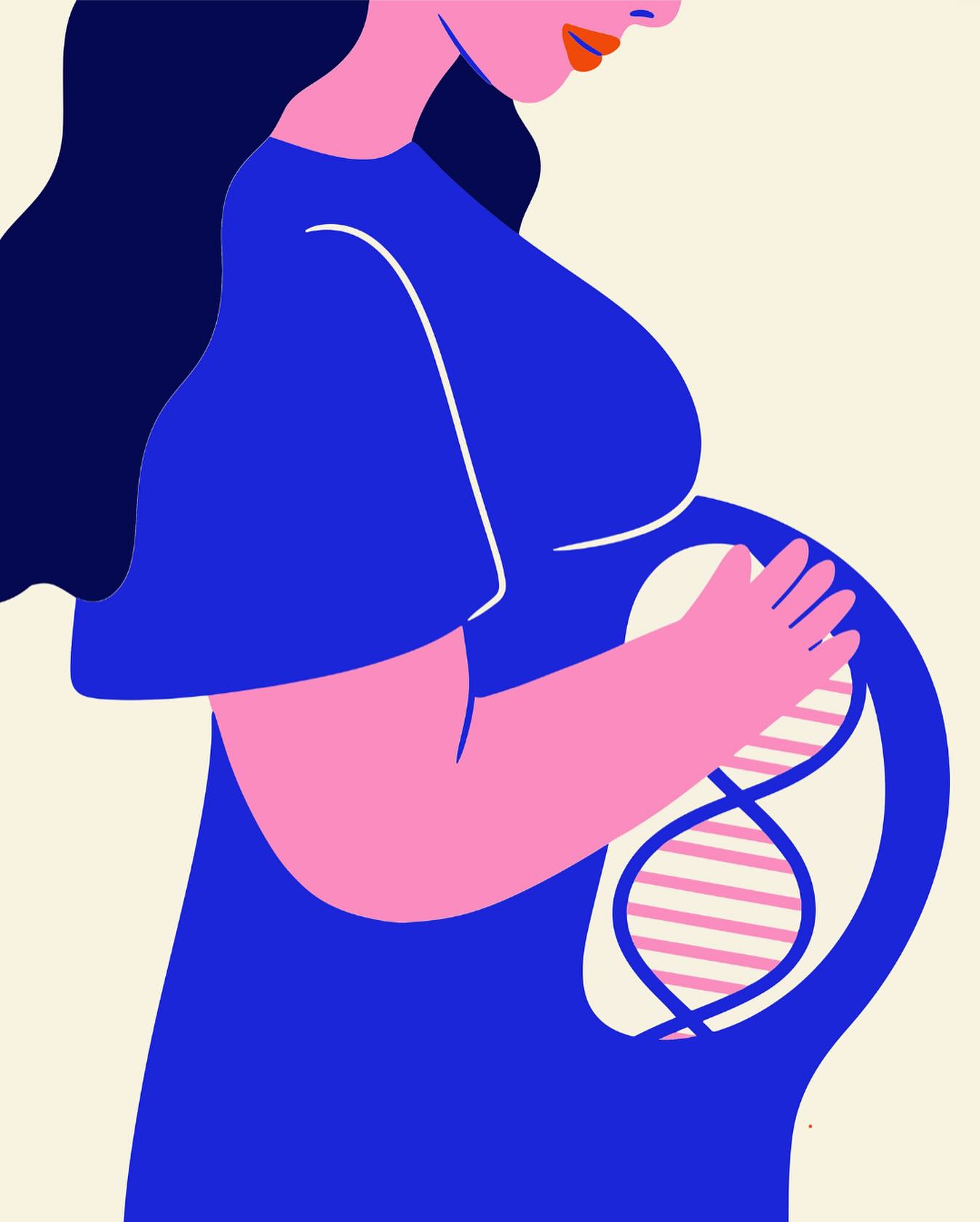 Illustration ADN fertilit&eacute; aux teintes rose et bleu, symbolisant le d&eacute;sir d'enfant et la PMA