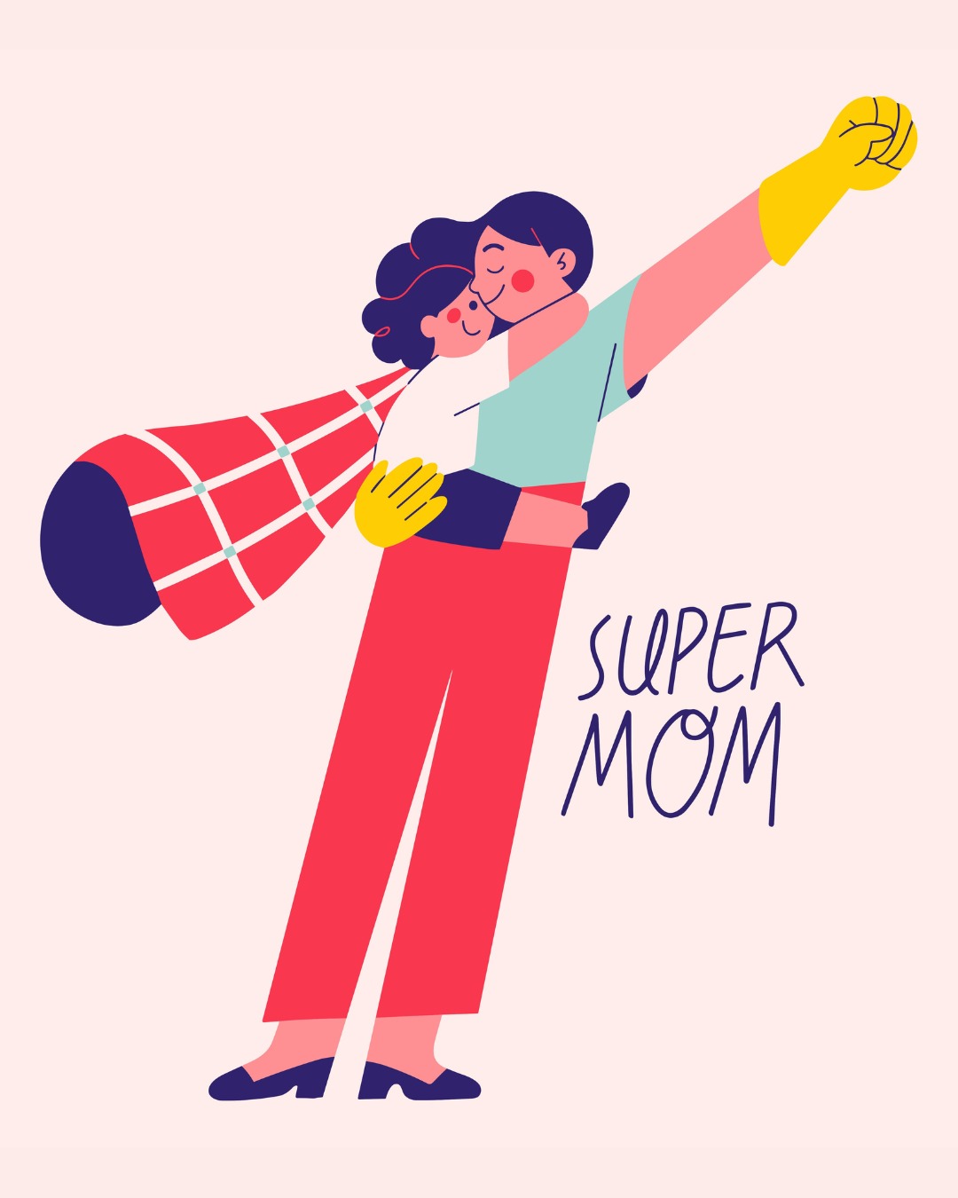 Illustration Super Mom avec cape, style vibrant